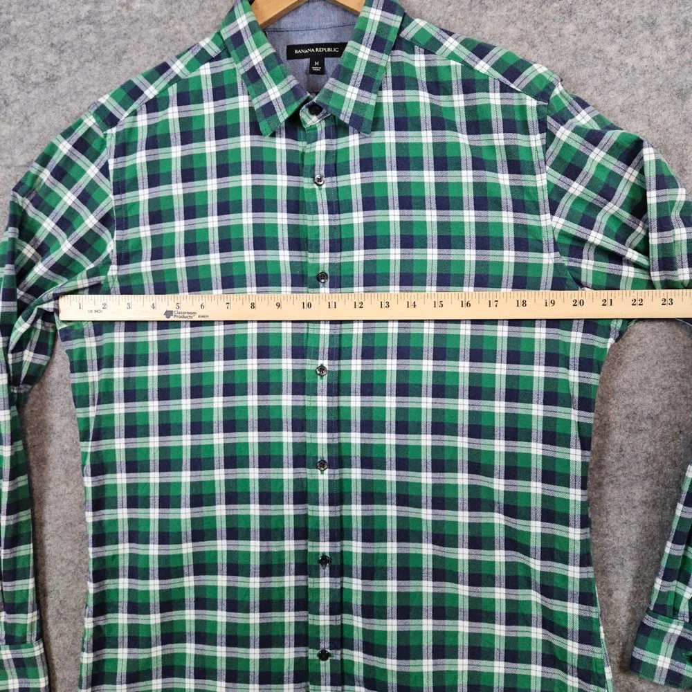 Banana Republic Men's Green Blue White Plaid Size M Button Up Shirt 100% Cotton‎